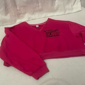 TOM & JERRY Official Women's Retro Cartoon Long Sleeve Crop Sweatshirt Sz 1xl